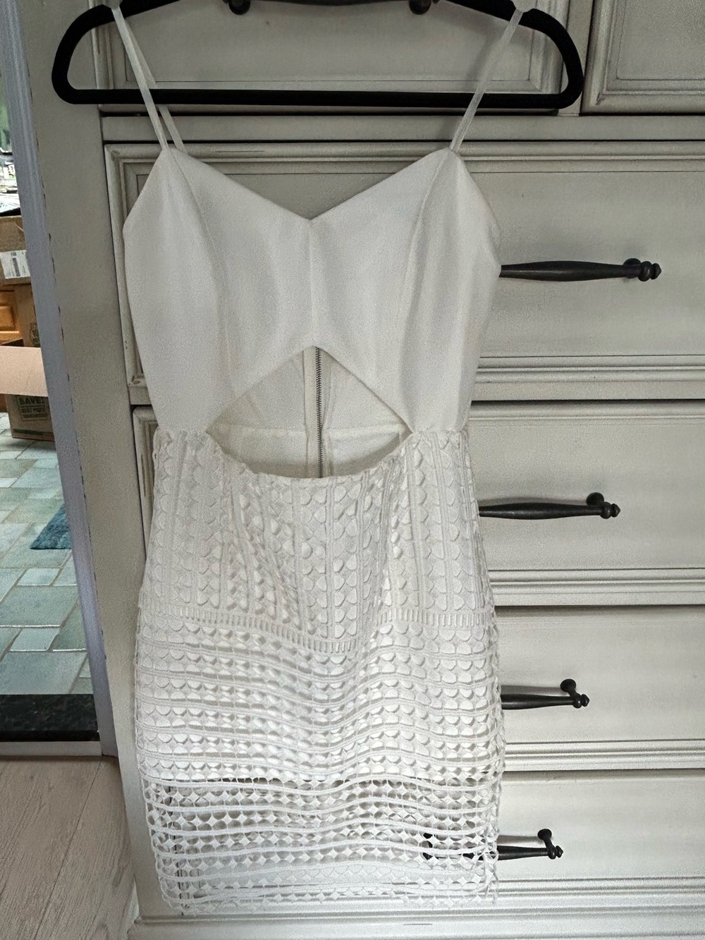 Mustard seed white keyhole mini dress